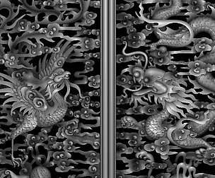 Phoenix and Dragon woodcarving