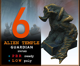 6 ALIEN TEMPLE guardian statues+LOWPoly+PBRReady