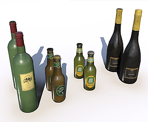 Beer, juice, wine and champagne bottles
