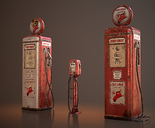 Old Gas And Air Pumps - Low Poly 3D Model