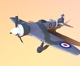 Low Poly Cartoon Hawker Tempest MKII Airplane