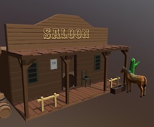 Low Poly Cartoon Saloon - Western Scene