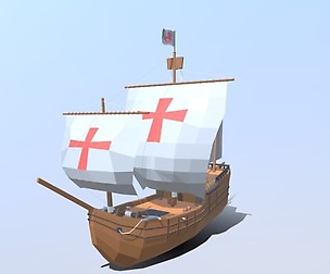 Low Poly Cartoon Pinta 1492 Ship