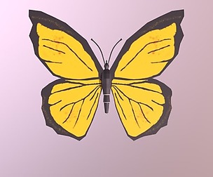 Low Poly Cartoon Yellow Butterfly