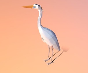 Low Poly Cartoon Great Blue Heron