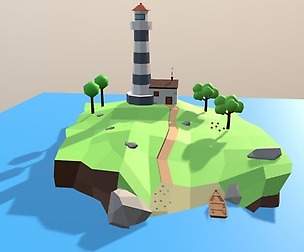 Low Poly Cartoon Lighthouse Island Scene