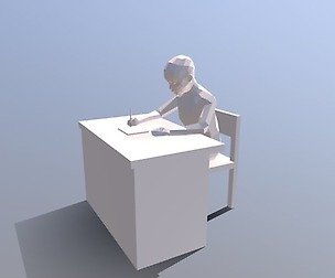 Low Poly Kid Sitting and Writing