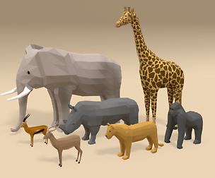 Low Poly Cartoon African Animals Collection