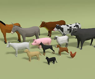 Low Poly Domestic Animals Collection