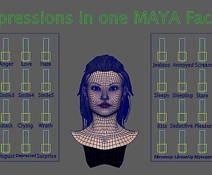 40 Female Expressions in one MAYA Facial Rig