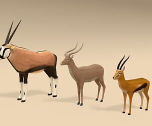 Low Poly Cartoon African Antelopes Pack