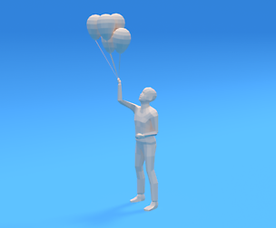 Low Poly Kid Holding Balloons