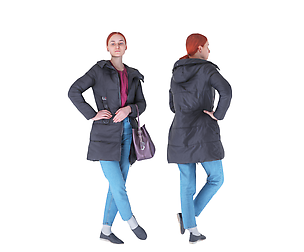 Redhead woman in a black jacket with a bag 98