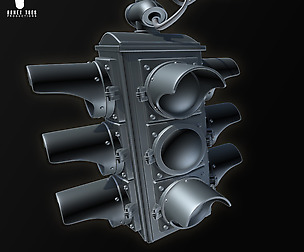 3D Four-Way Hanging Traffic Signal Light High Poly