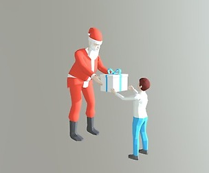 Low Poly Santa Claus Giving a Gift to a Kid