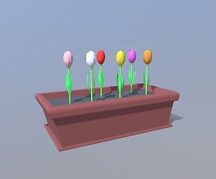 Low Poly Cartoon Tulips Flowers