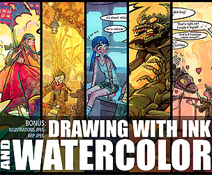 Drawing with ink and watercolor