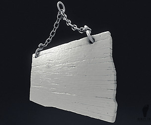 3D Wooden Sign with Chains High Poly