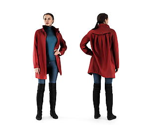 Woman in red coat 71