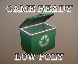 Green Large Trash Can PBR low-poly game ready