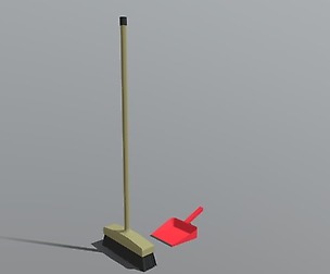 Low Poly Cartoon Broom and Dustpan
