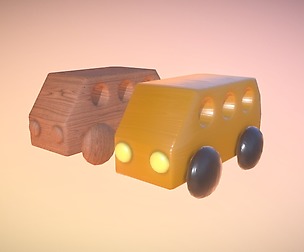 Toy Bus Wooden Orange Low Poly Game Ready