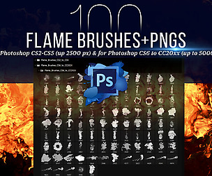 100 Flame Brushes for Photoshop (PNGs included)