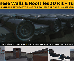 Japanese Walls & Rooftiles 3D Kit & Tutorial