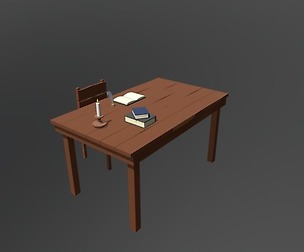 Low Poly Cartoon Old Wooden Table and Chair