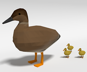 Low Poly Cartoon Gadwall Duck