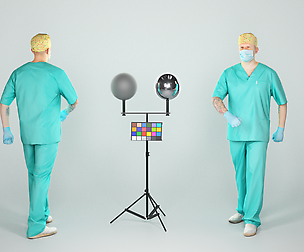 Surgical doctor with a mask walking 45