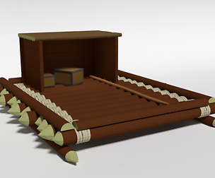 Low Poly Cartoon Wooden Raft