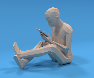 Low Poly Kid Using a Tablet