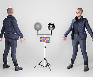 Woman in a black jacket ready for animation 123