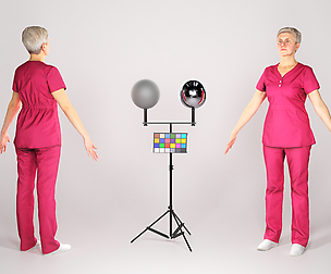 Woman in red surgical uniform in A-pose 126