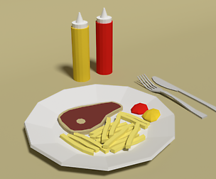 Low Poly Cartoon Steak Meal