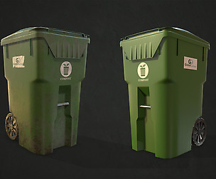 Plastic Trash Bin with Garbage Bags - Low Poly