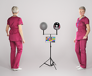 Surgical nurse in red uniform smiling 138