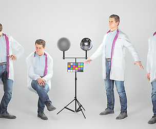 Man in medical coat: walking, sitting, working 74