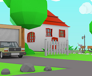 Cartoon house toy car Free low-poly