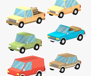 Cartoon cars Low-poly 3D model