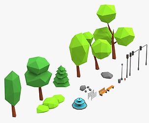 Details of objects park Low Poly 3D model