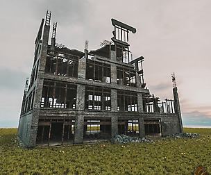 DESTROYED BUILDING ABANDONED POST APOCALYPSE