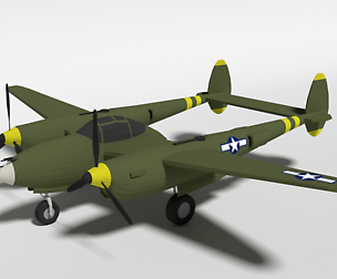 Low Poly Cartoon Lockheed P38 - Lighting WWII