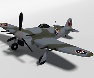 Low Poly Cartoon Hawker Typhoon WWII Airplane