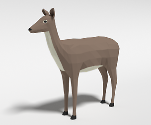 Low Poly Cartoon White-tailed Female Deer