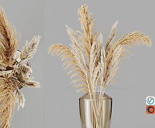 H28 brown glass vase With Cortaderia and Pampas