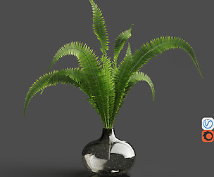 H18 gray tinted bubble glass drop vase with Fern