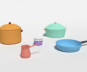 Low Poly Cartoon Kitchen Items