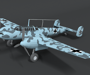 Low Poly Cartoon Messerschmitt Bf110 WWII Airplane
